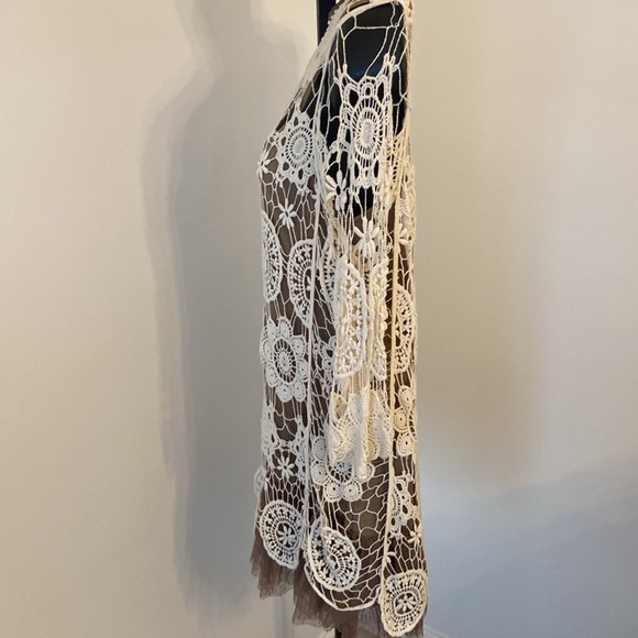 Altar'd State Womens Lace Top and Sleeve Boho Dress Brown Polka Dot Tulle Size S - Picture 4 of 12